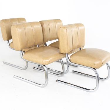 Mid Century Vinyl Strapped Chrome Cantilever Chairs - Set of 4 - mcm 