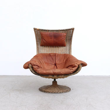 Gerard van den Berg Rattan and Leather Lounge Chair