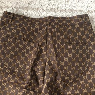 Vintage 90's GUCCI GG MONOGRAM Retro Brown Gold Pants Jeans Dress Trousers Hip Hop 28 - 29 Waist - Rare!!! 