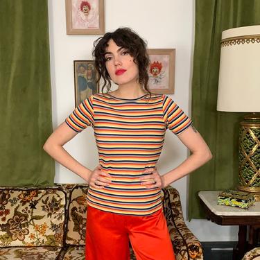 70’s STRIPED TEE - stripes - red, yellow, blue, black - small 