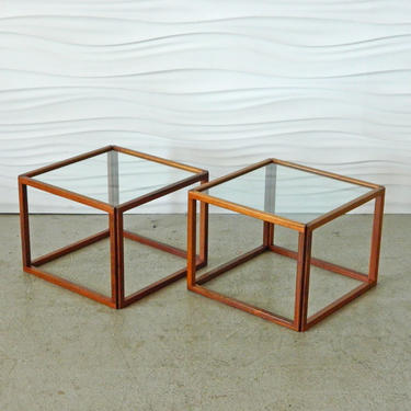 HA-C8015 Pair of Rosewood and Glass Tables