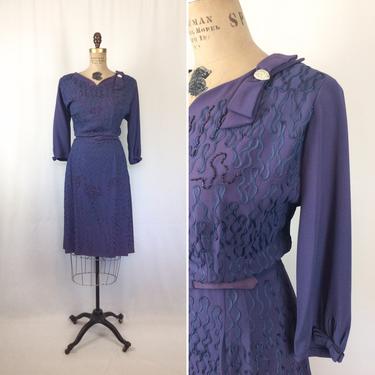Vintage 40s dress | Vintage purple rayon crepe sequins dress | 1940s Sensibly Young rayon evening dress 
