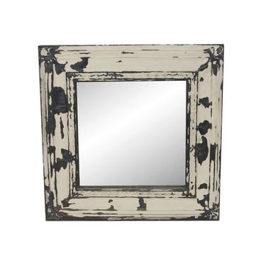 Handcrafted White Distressed Antique Tin Frame Mirror