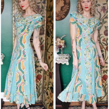 1950s Gown // Hawaiian Cotton Nani Mermaid Gown // vintage 50s dress 