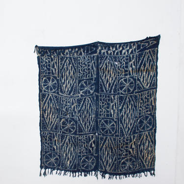 BLUE Blanket Handwoven KUBA Cloth Ceremonial Tapestry, Hanging Wall Art, Congo Africa. 
