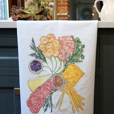 Charcuterie Board / Meat Cheese Fruit Spread Watercolor Kitchen Towel