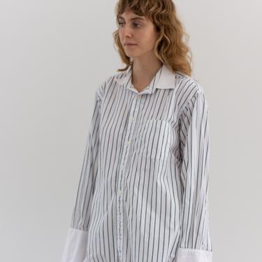 Vintage White grey Stripe Shirt | Burberry's of London Made in USA | 100% Cotton Work Tunic | French Cuff | L | 