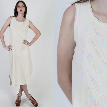 Patel Mexican Kaftan Dress / Vintage Hand Embroidered Woven Dress / Crochet Caftan Midi Mini Dress 