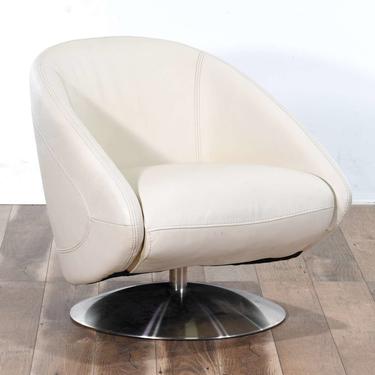 Contemporary White Atomic Era Style Swivel Armchair