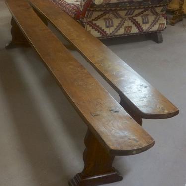 SOLD. English Country Farm Long Dining Benches (pair)