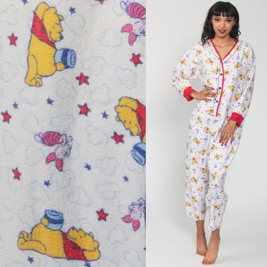 Winnie The Pooh Pajama Romper One Piece Pajamas 90s Disney PJs Retro Sleep Romper Set 1990s Vintage Adult Pajamas Romper Medium 