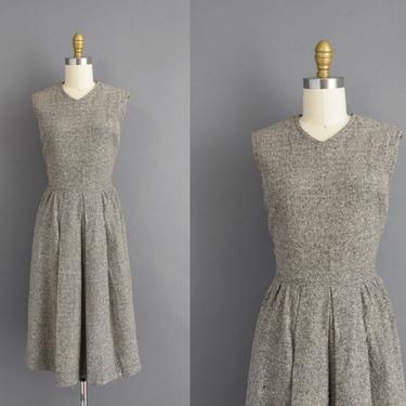1950s vintage dress | Bobbie Brooks Tweed Fall Winter Dress | Large | 50s dress 