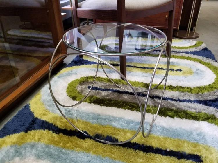                   Vintage chrome and glass side table