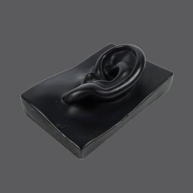Vintage Ear Sculpture Chalkware Plaque Black Color Wall Hanging Art Ceramic Johnals Enterprises Inc. MCM MOD Decor 