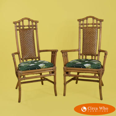 Pair of High-Back Bamboo Arm Chairs