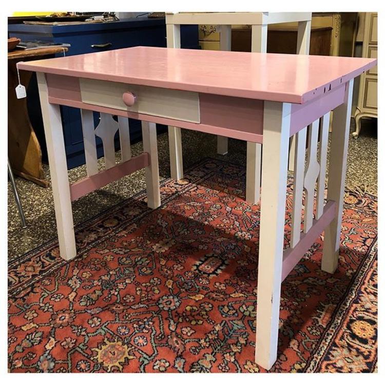 Pink white painted desk with a drawer 40 W x 24 D x 30 H 