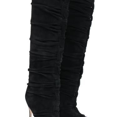 Sergio Rossi  - Black Suede Ruched Stiletto Knee High Boots Sz 7