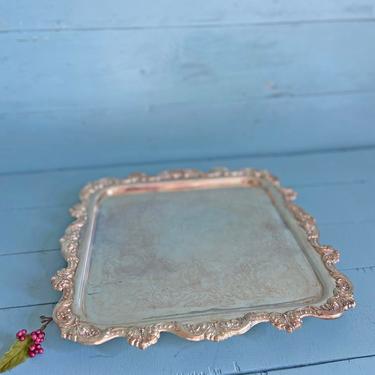 Vintage Poole Silver Company Silver Footed Serving Tray, Wedding Cake Stand // Silver Bar Tray, Barware // Rustic, Farmhouse Catch All 