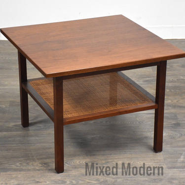 Walnut and Cane Square End Table 