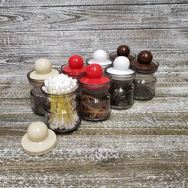 Vintage 1970's 1980's Mod Storage Jars, Multi Purpose Smoked Plastic Container Set, Small Storage Canisters + Lids,  Vintage Kitchen 