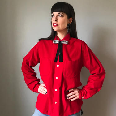 Vintage 50s Loop Collar Menswear Red Corduroy Shirt 