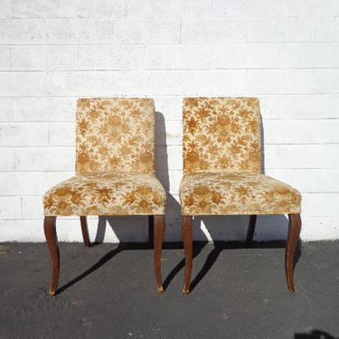 Pair of Chairs Set Dining Chair Seating Vintage Floral Regency Country French Provincial Regency Shabby Chic Walnut Lounge Coastal Cottage 