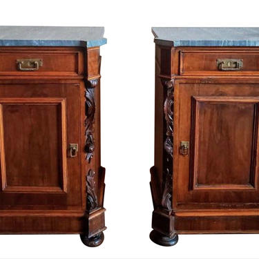 Pair of 19th Century Italian Carved Figured Walnut Bedside Cabinet Nightstands Side Tables by RabidRabbitAntiques