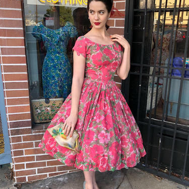 Vintage 1950s &amp;quot;Gigi Young&amp;quot; Pink Floral Cocktail Dress - Extra Small * 