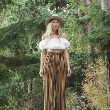 RESERVED 90's High Waisted Pants, Harvest Striped Palazzo Pants, Loose Wide Leg Pants 