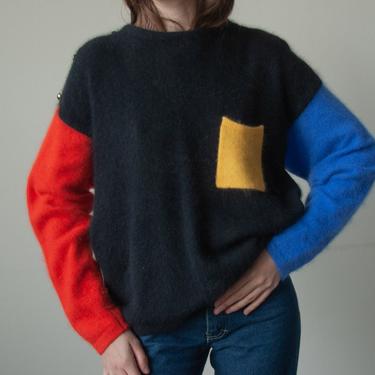 6555t / angora colorblock crewneck sweater / s / m / l 