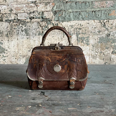 Antique Leather Doctors Bag Rustic Travel 