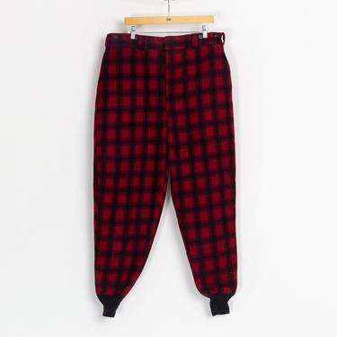 1960s Woolrich Red & Black Plaid Hunting Pants - Men's Large, 37&quot; | Vintage 60s Unisex Wool High Waist Insulated Trousers 