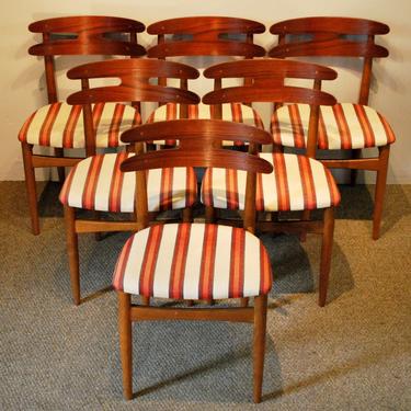 12212 Johannes Andersen Designed Set of Six Teak/Upholstered Dining Chairs, circa 1960 SOLD