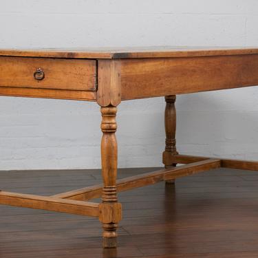 19th Century Country French Provincial Harvest Oak Trestle Dining Table. Kitchen Table. 