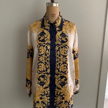 Versus Gianni Versace gorgeous silk blouse-Navy,gold and cream-Size M/L 