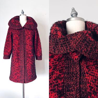 Betty 60s chunky knit sweater, red sweater coat, wool cardigan women, vintage sweater 