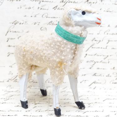 Antique 1930's German 3 1/4 Inch Wooly Sheep, for Putz or Christmas Nativity, Vintage Germany Toy 