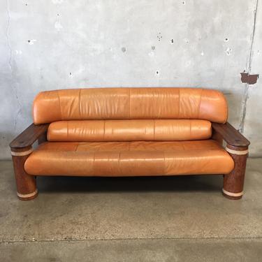 Leather and Palmwood Sofa by Pacific Green