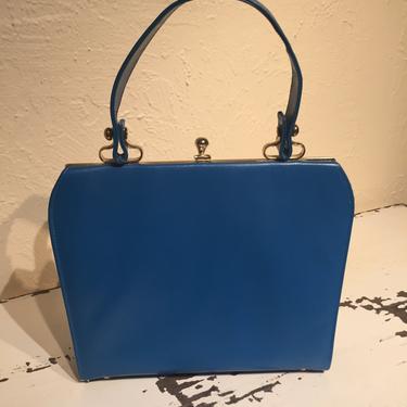 Always True Blue - Vintage 1950s Mar-shal Turquoise Teal Vinyl Faux Leather Handbag 