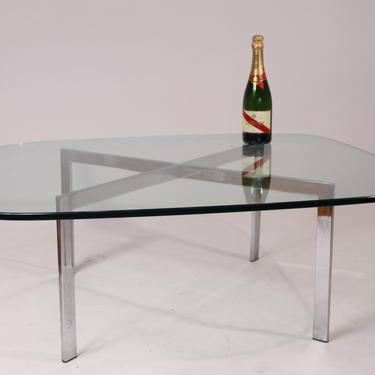 42 inches CHROME & GLASS Minimalist coffee TABLE x-tra large mid century vintage retro 50s 60s in the manner of Mies Van Der Rohe 