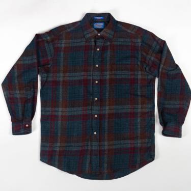 Vintage Pendleton Blue Red Plaid Shirt - Men's Medium | 80s 90s Wool Button Up Overshirt 