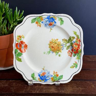 Vintage Harker Hotoven, Oriental Poppy pattern, Square Polychrome Dinner or Serving Plate - 1940s, Floral Flower, Cottage Core, Boho Grandma 