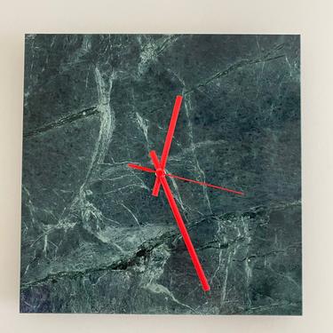 Italian Marble Clock with Candy Apple Red Hands (black owned business luxury home furnishings office decor modern green marble wall clock 