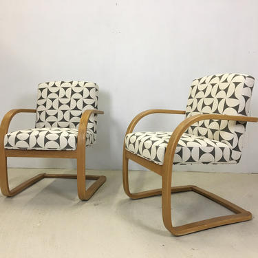 Mid Century Upholstered Bentwood Accent Chairs in Style of Alvar Aalto 