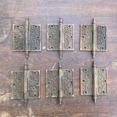 Set of 6 Salvaged Victorian Steeple Tip 4x4 Door Hinges by NorthGroveAntiques