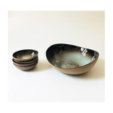 Mid Century Stoneware Pottery Salad Bowl Set by Peter Pots / 5 Piece Set 