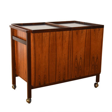 Danish Modern Rosewood Expanding Storage Cabinet \/ Rolling Bar Cart