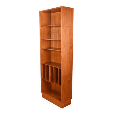 Danish Teak Slim Bookcase Adjustable Shelves + Optional Vinyl | Magazine Dividers