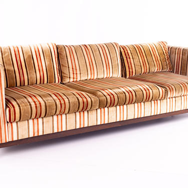 Milo Baughman Style Chrome, Wood and Velvet Mid Century Sofa - mcm 
