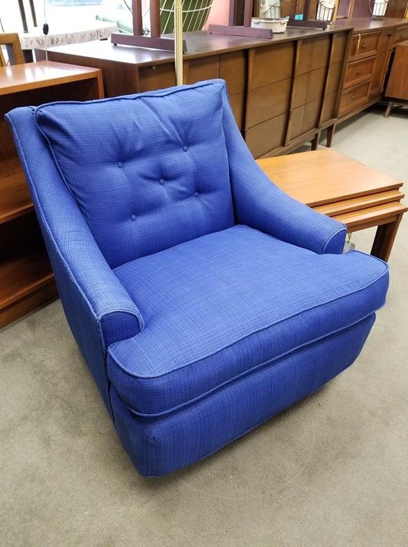 Mid-Century Swivel rocker with new blue upholstery
